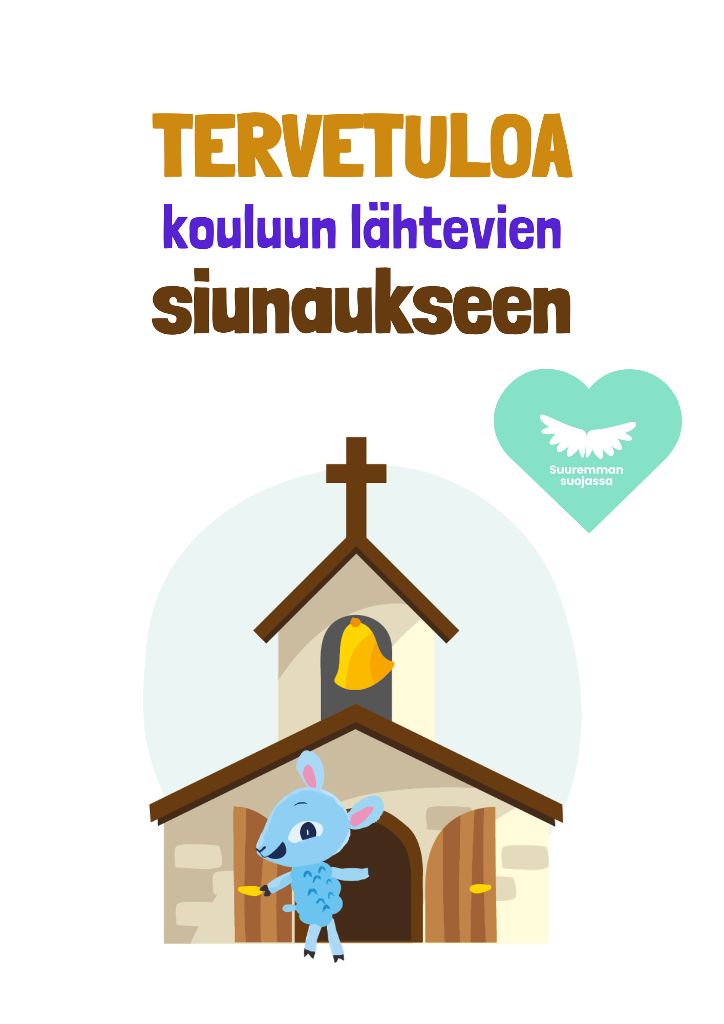 lastenkirkon piirroskuva päkä-lampaasta kirkon edessä