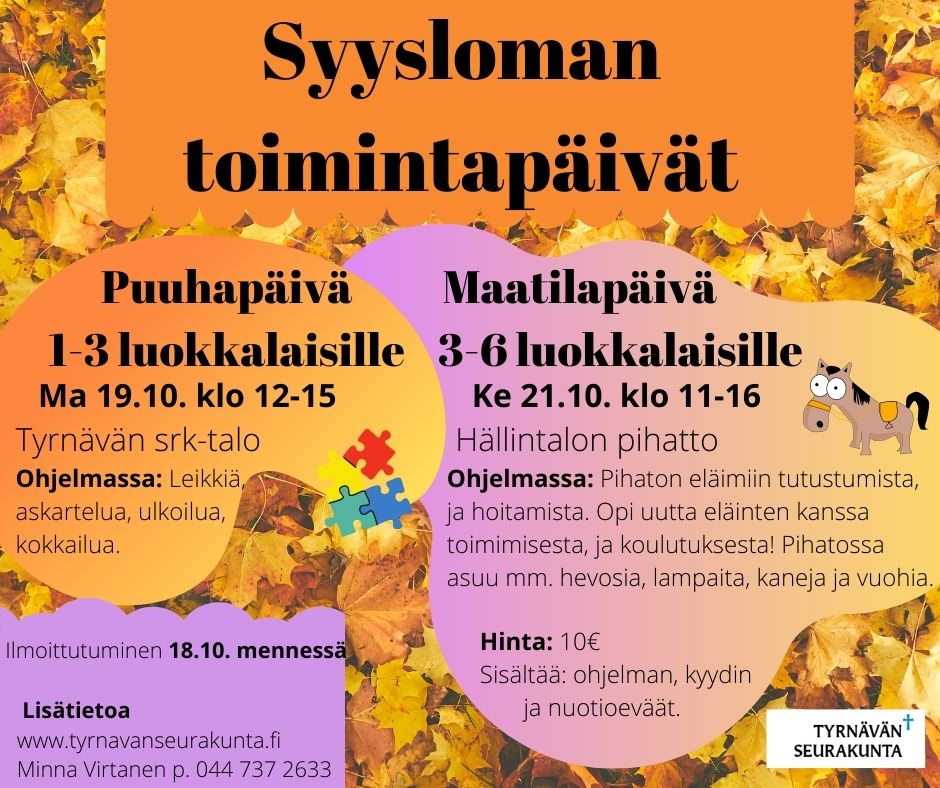 Syysloman toimintapäivät: Puuhapäivä 1-3lk Ilmoitus syysloman toimintapäivät